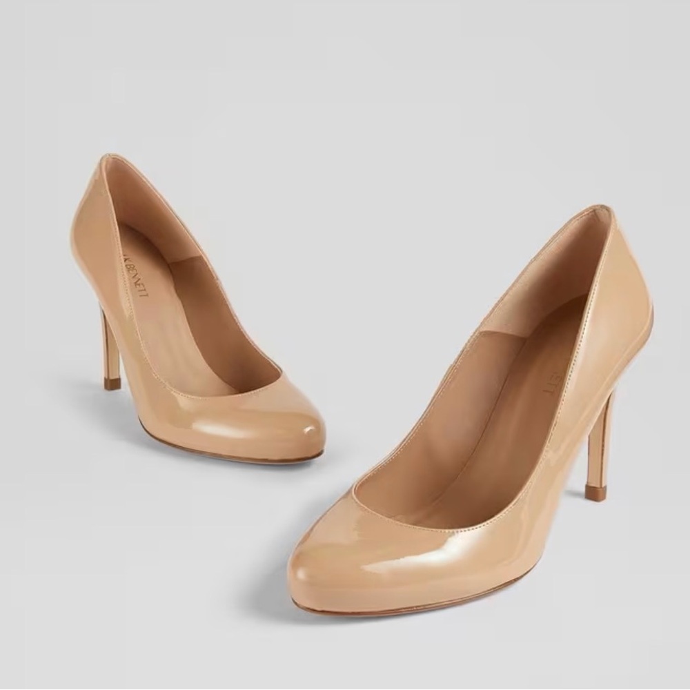 LK Bennett Stila Beige Patent Leather Round Toe Courts 38
